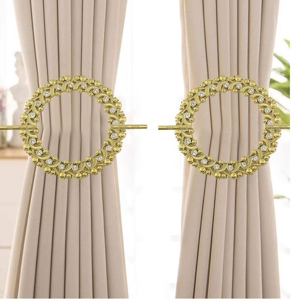 Mewutal 2 Pack Gold Curtain Tiebacks Round
Gold Curtain Tiebacks w/Rhinestones